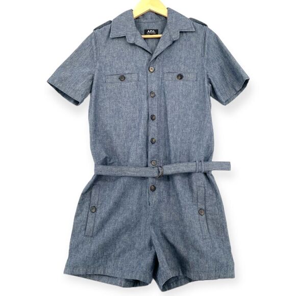 -A.P.C Women's Linen Blend Chambray Romper NWOT 42 - Picture 1 of 4